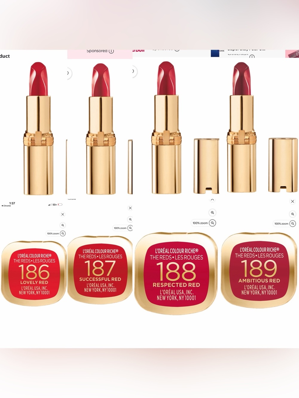 4x L’Oreal Colour Riche Lipstick Lot Lovely Successful Respected Ambitious Red - Picture 5 of 6